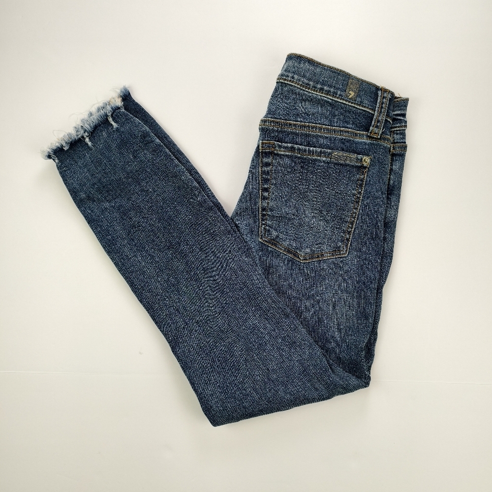 7 For All Mankind Ankle Skinny Distressed Blue Jeans Women’s 26 Frayed Hem